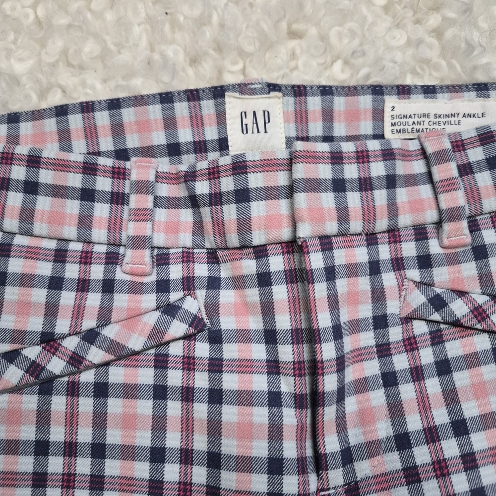 ​BNWOT Gap Signature Skinny Ankle Pants 2 Plaid Pink - Picture 6 of 11